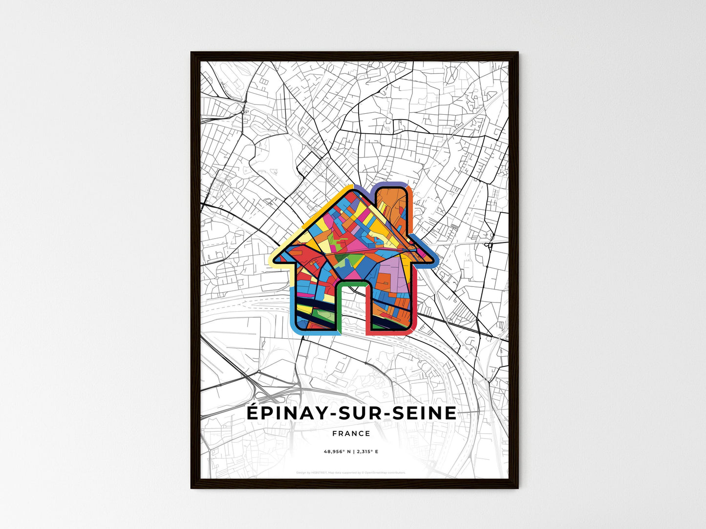 Épinay-Sur-Seine France wedding art map with home icon