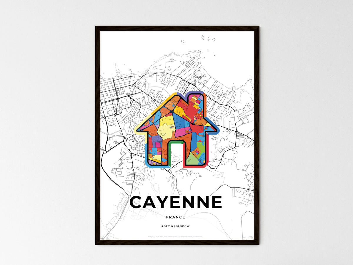 Cayenne France wedding art map with home icon
