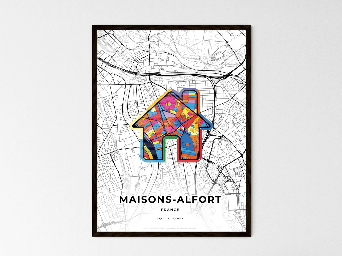 Maisons-Alfort France wedding art map with home icon