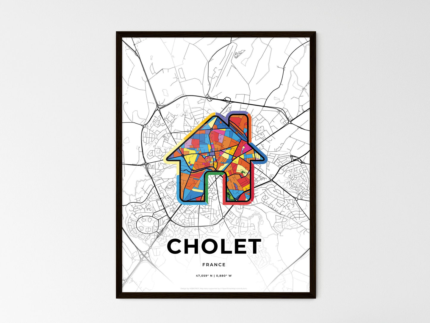 Cholet France wedding art map with home icon