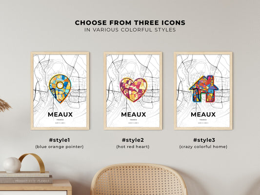 Meaux France maps with colorful icons