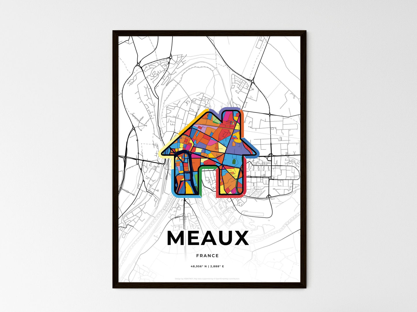 Meaux France wedding art map with home icon