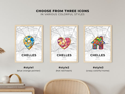 Chelles France maps with colorful icons