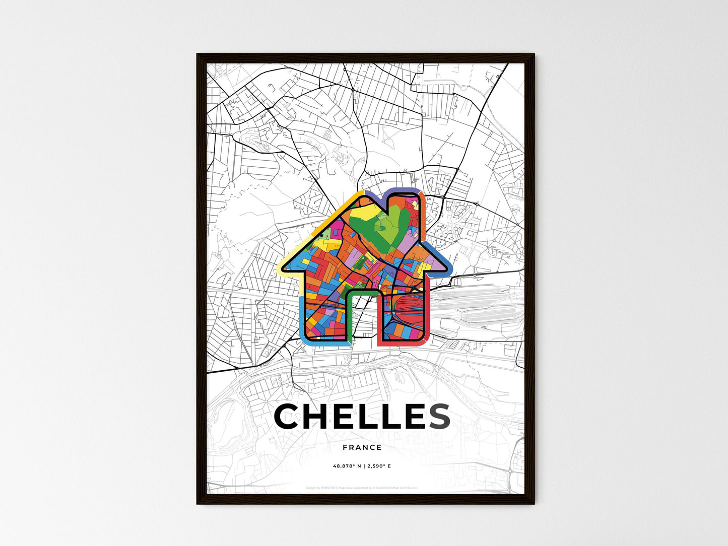Chelles France wedding art map with home icon