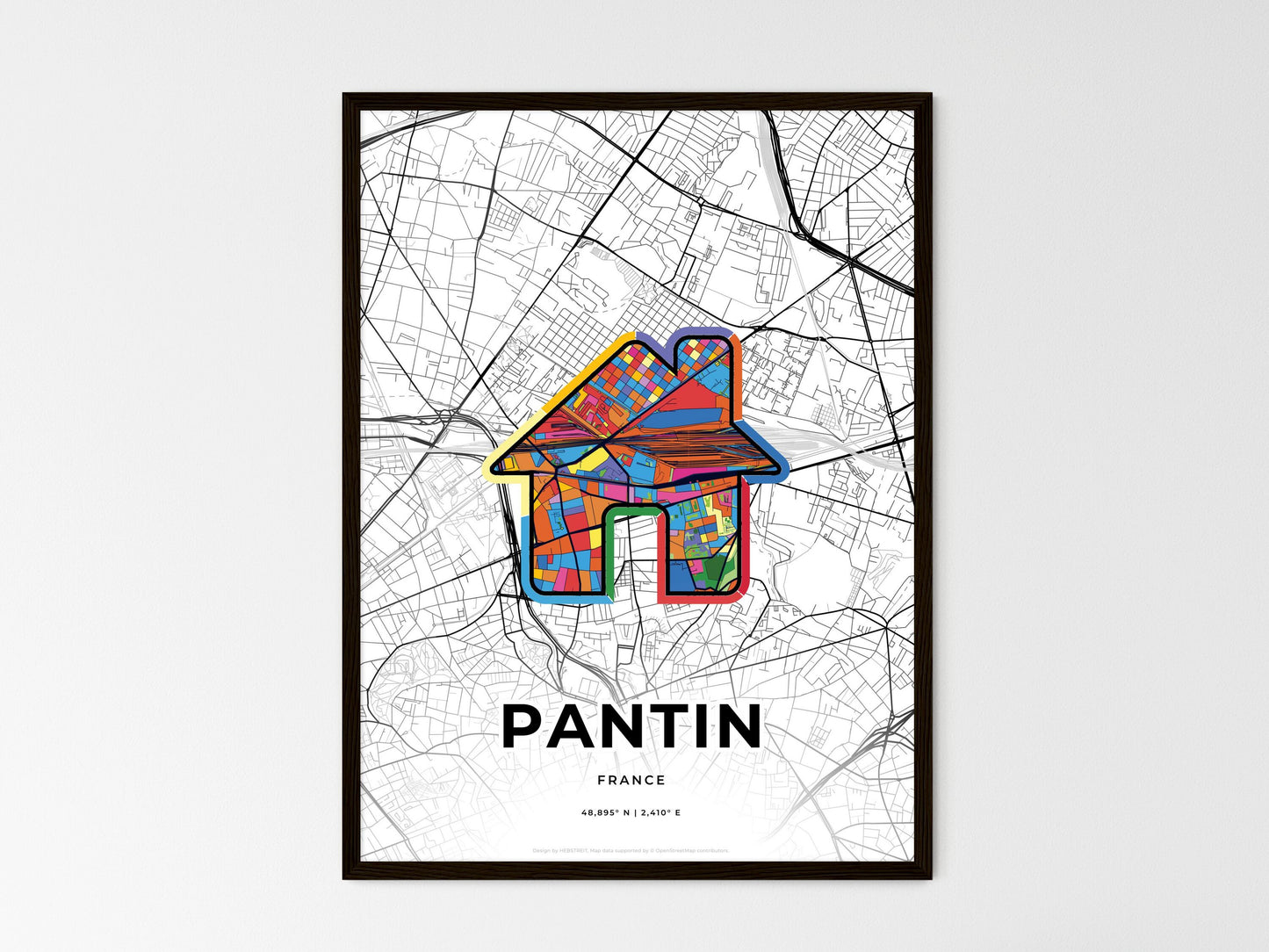 Pantin France wedding art map with home icon