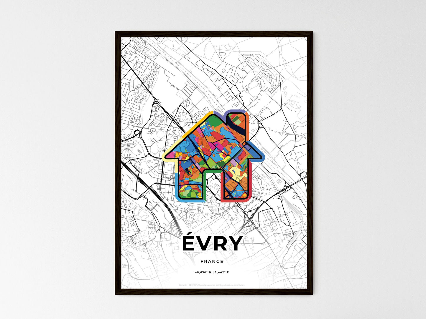 Évry France wedding art map with home icon