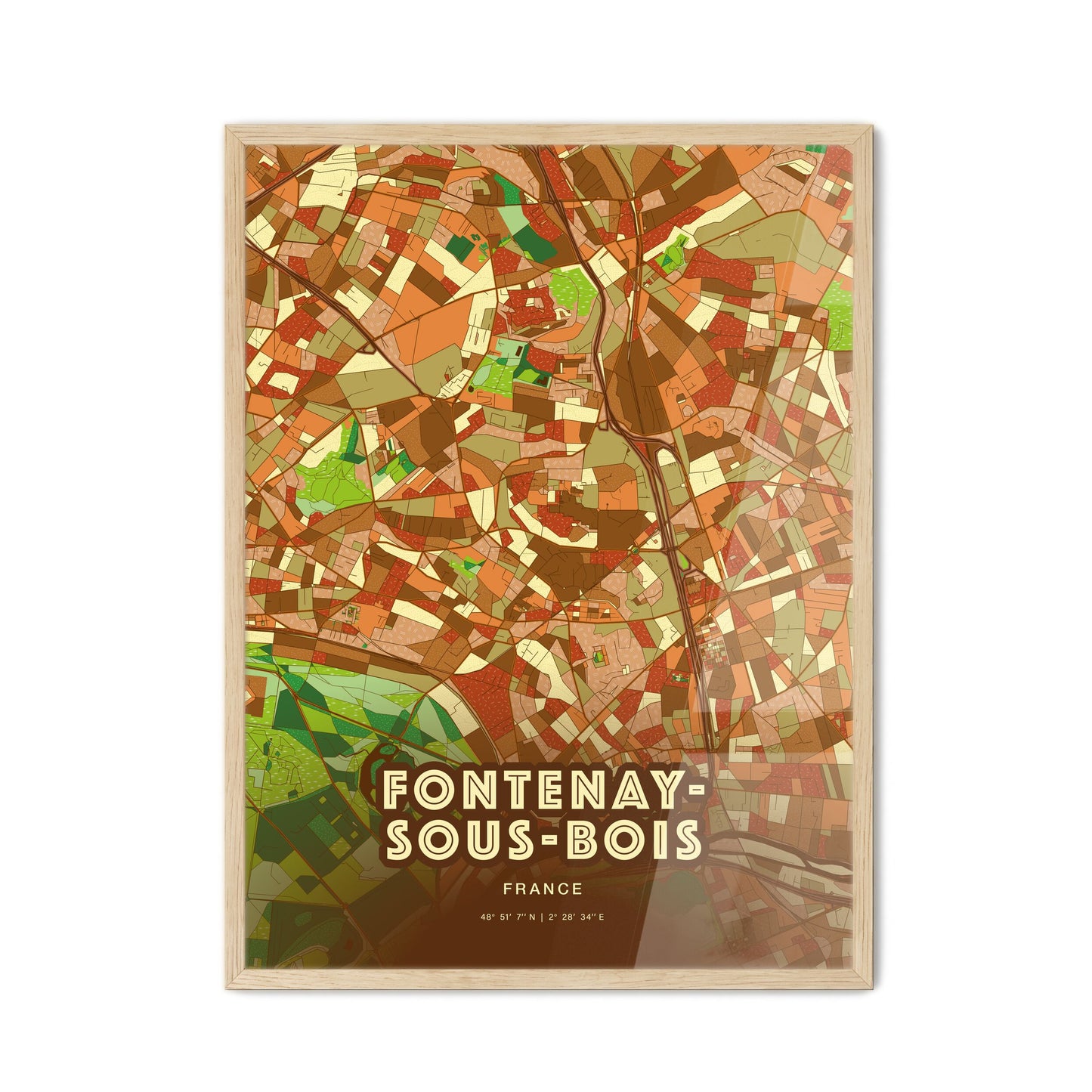 Colorful FONTENAY-SOUS-BOIS FRANCE Fine Art Map Farmhouse