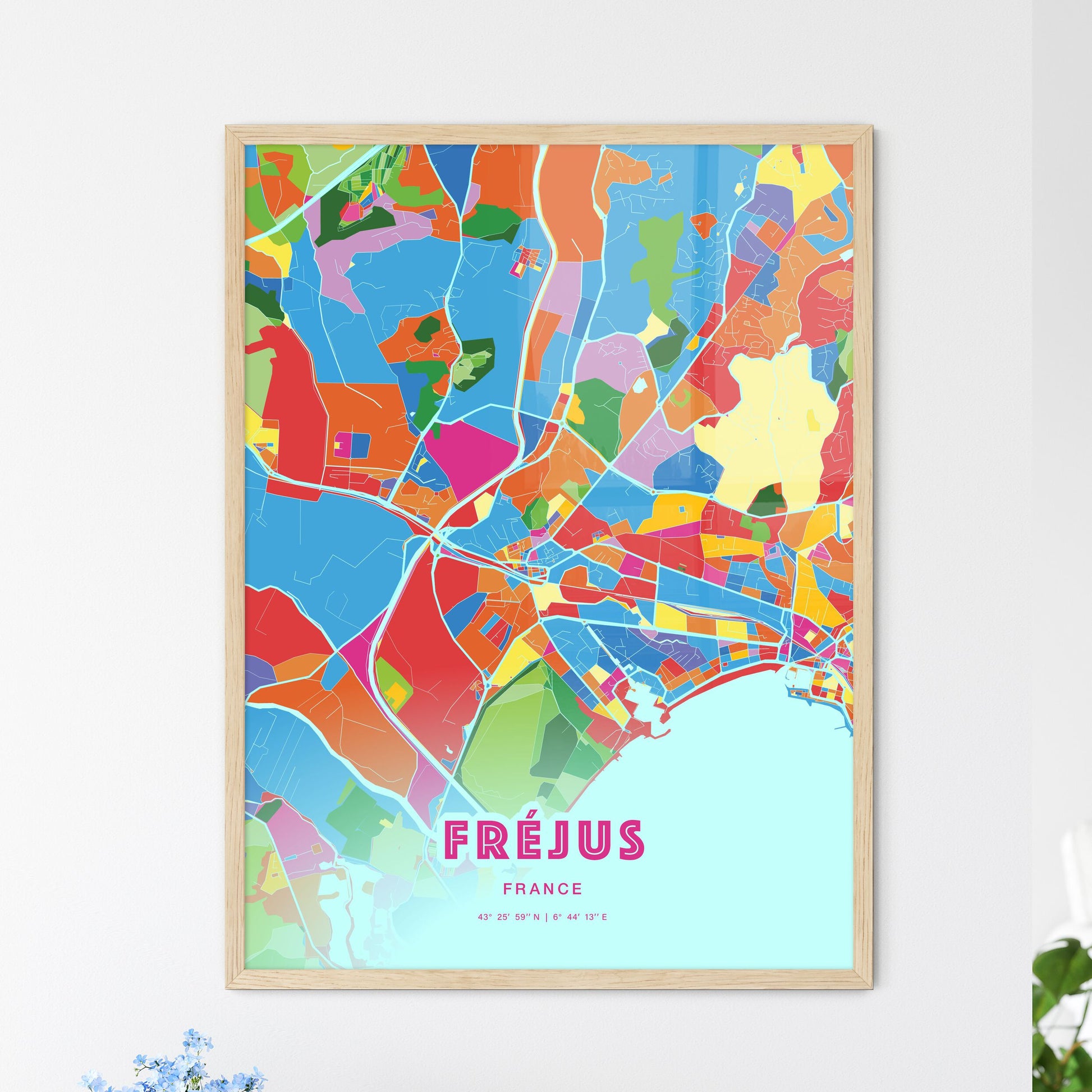 Colorful FRÉJUS FRANCE Fine Art Map Crazy Colors