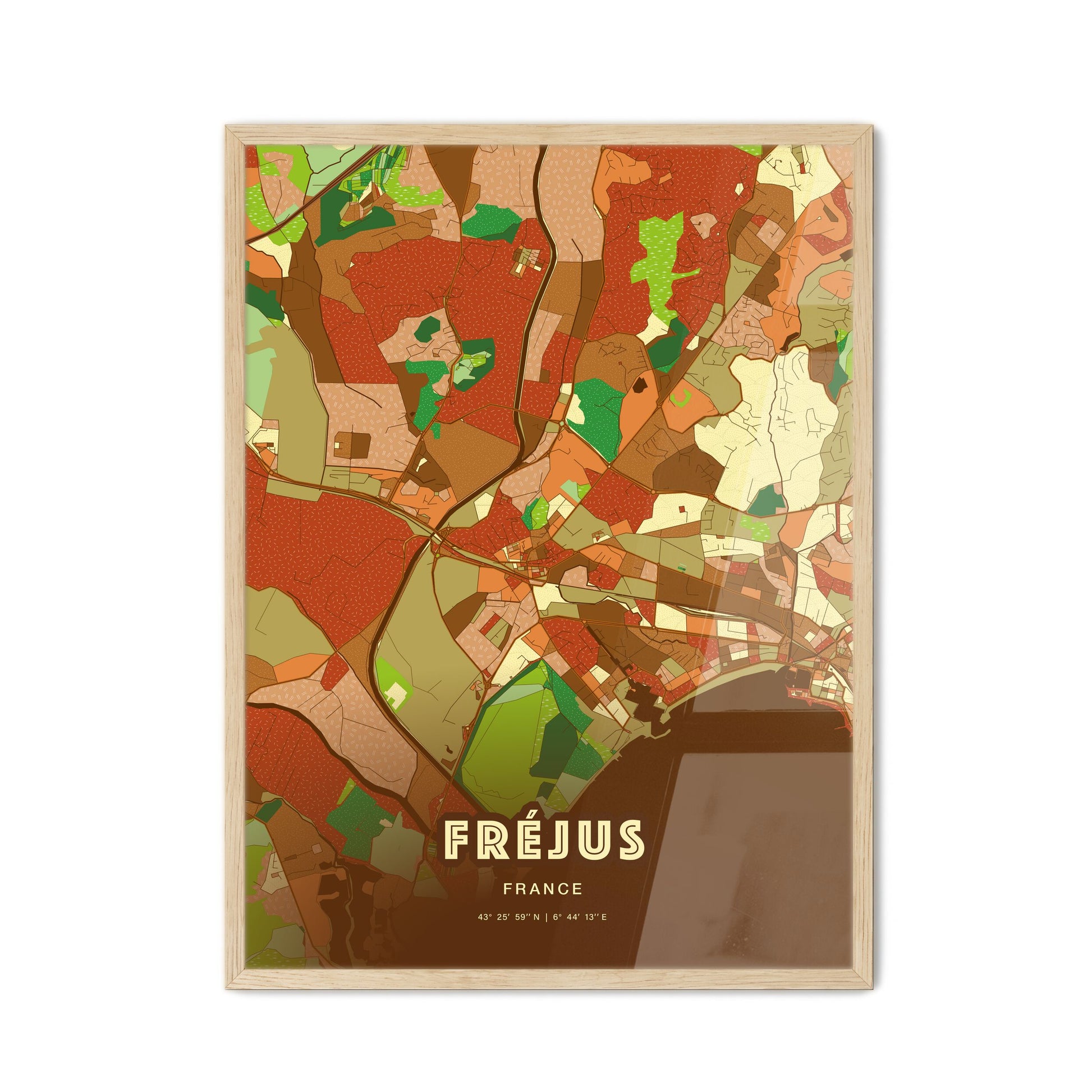 Colorful FRÉJUS FRANCE Fine Art Map Farmhouse