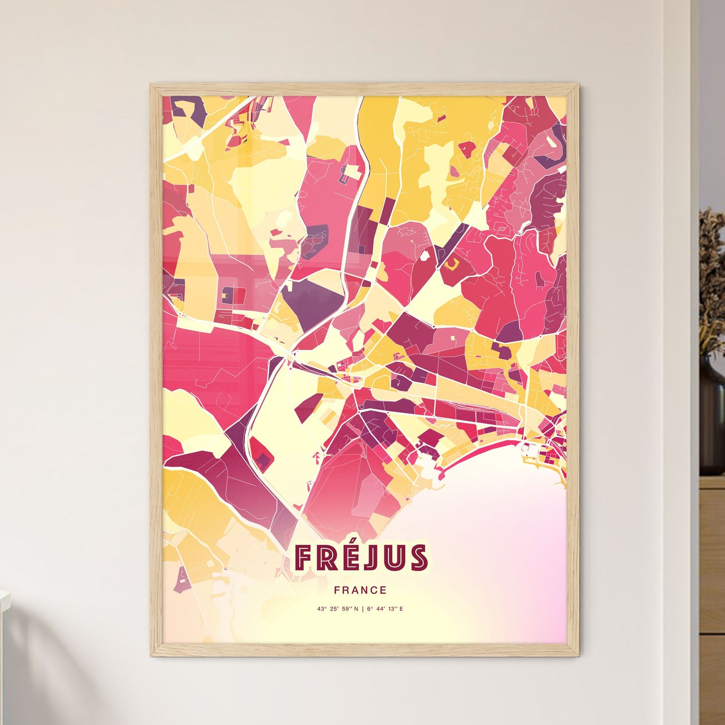 Colorful FRÉJUS FRANCE Fine Art Map Hot Red