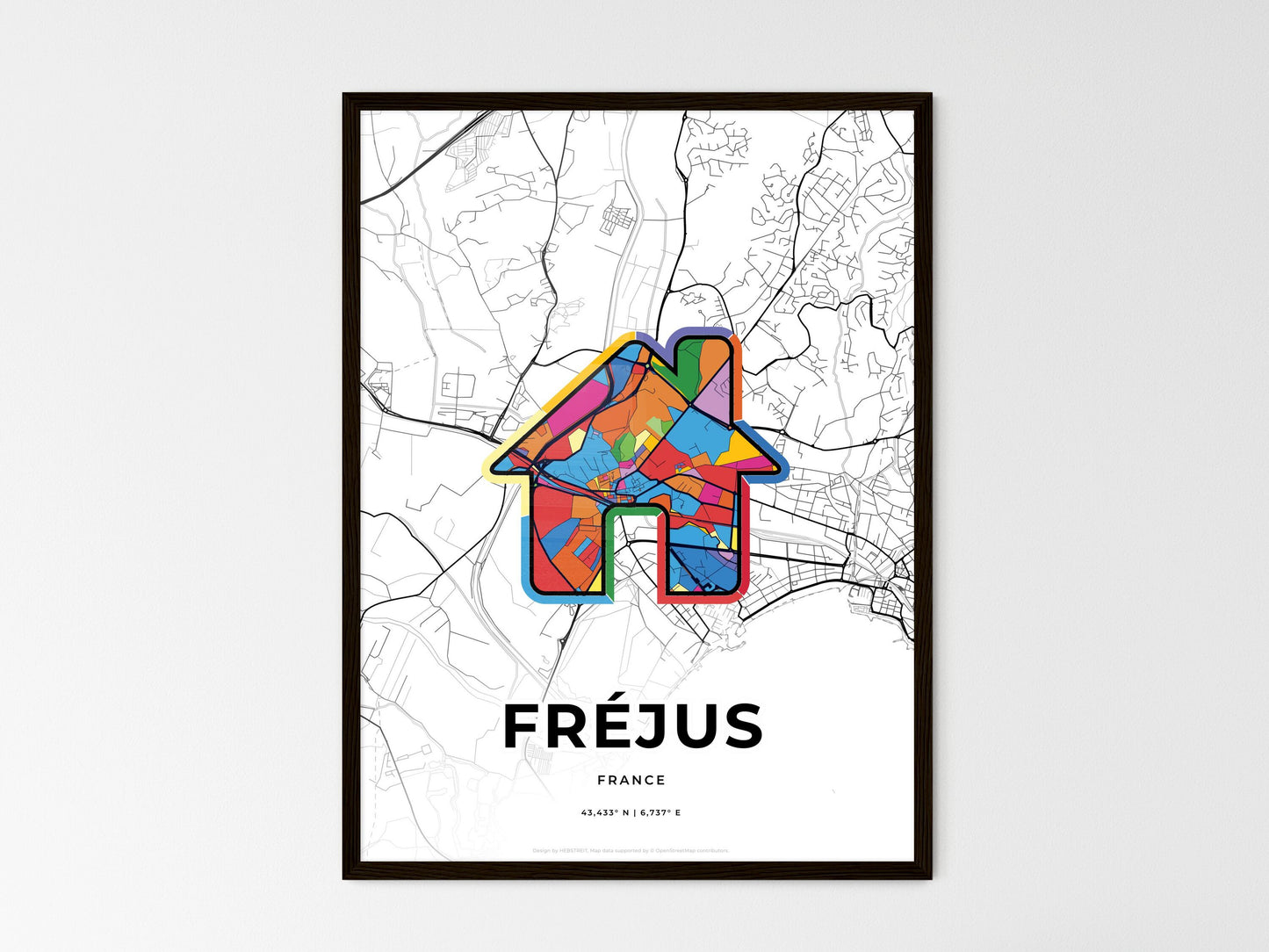 Fréjus France wedding art map with home icon