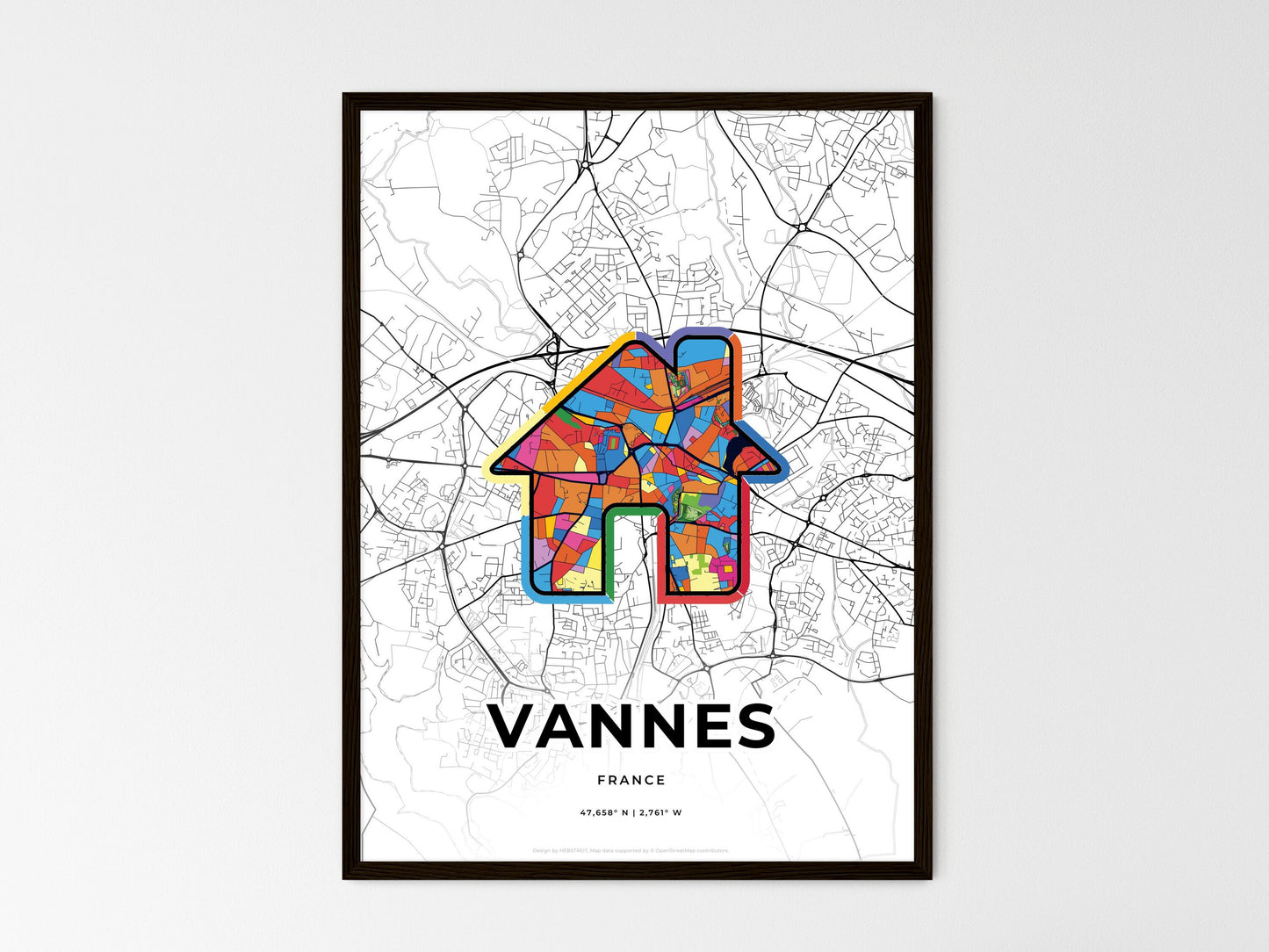 Vannes France wedding art map with home icon
