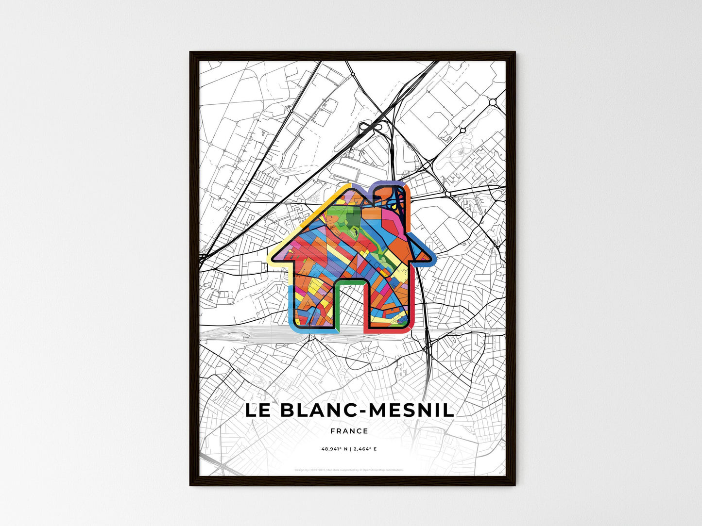 Le Blanc-Mesnil France wedding art map with home icon