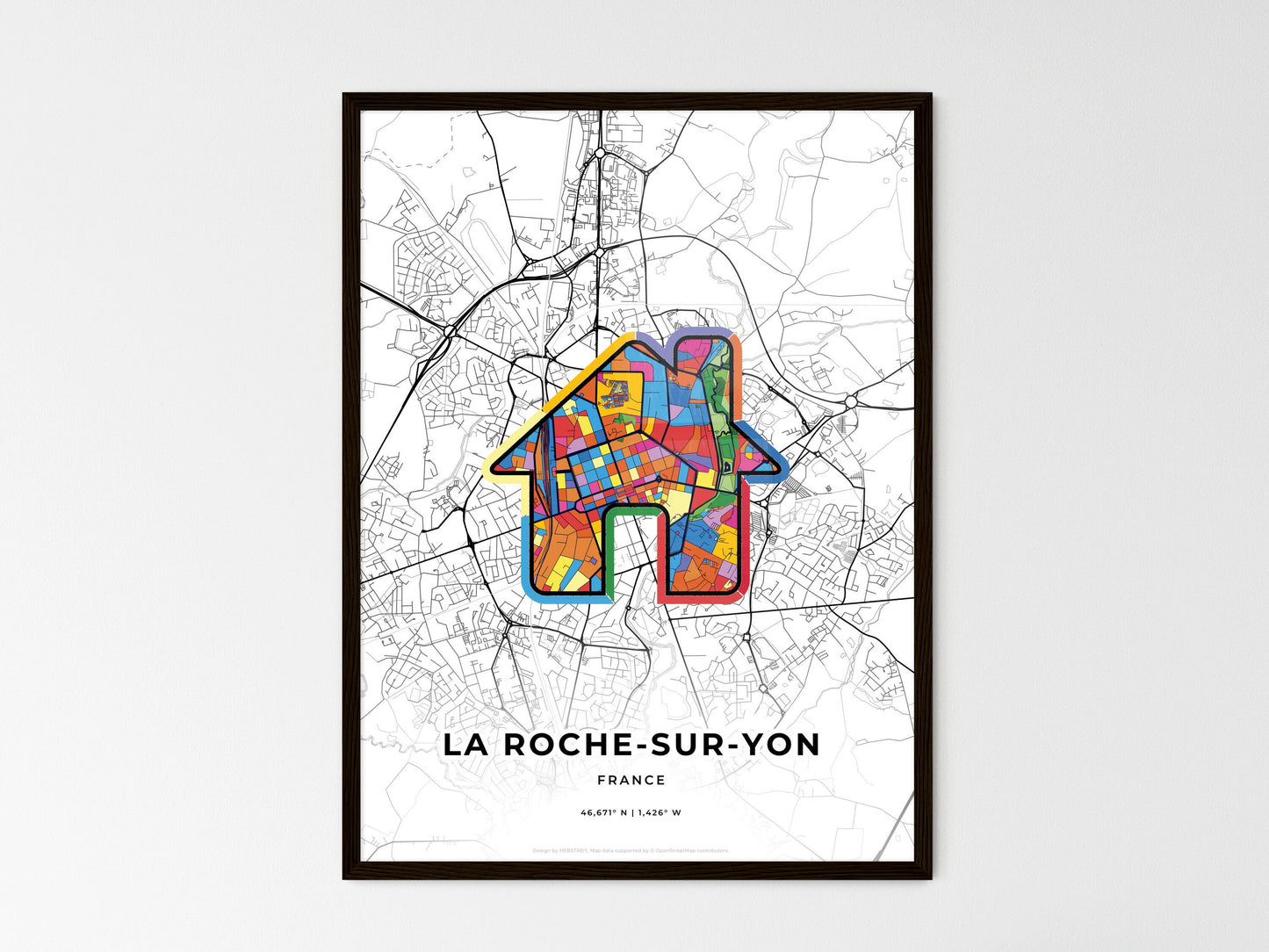 La Roche-Sur-Yon France wedding art map with home icon