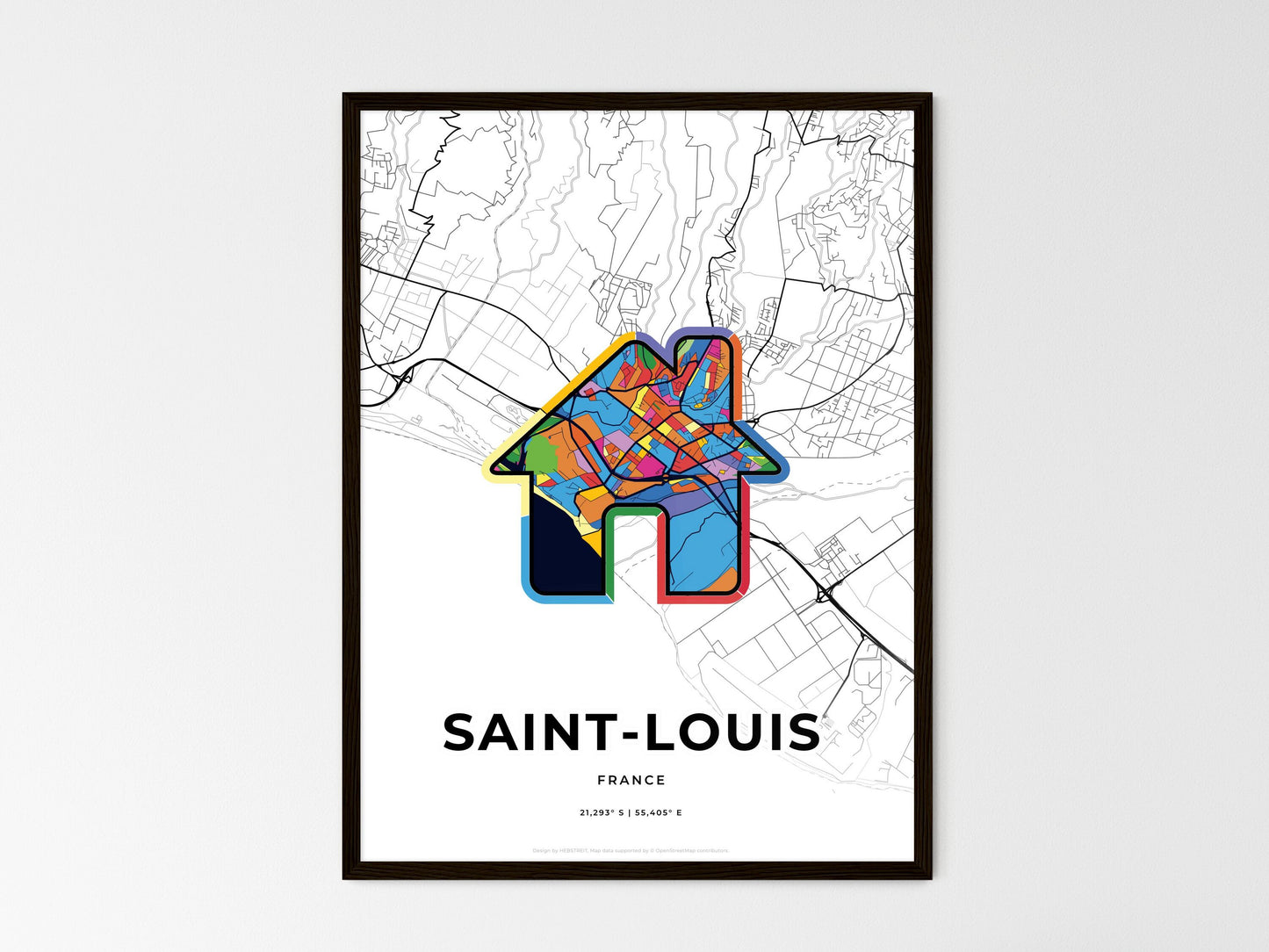 Saint-Louis France wedding art map with home icon