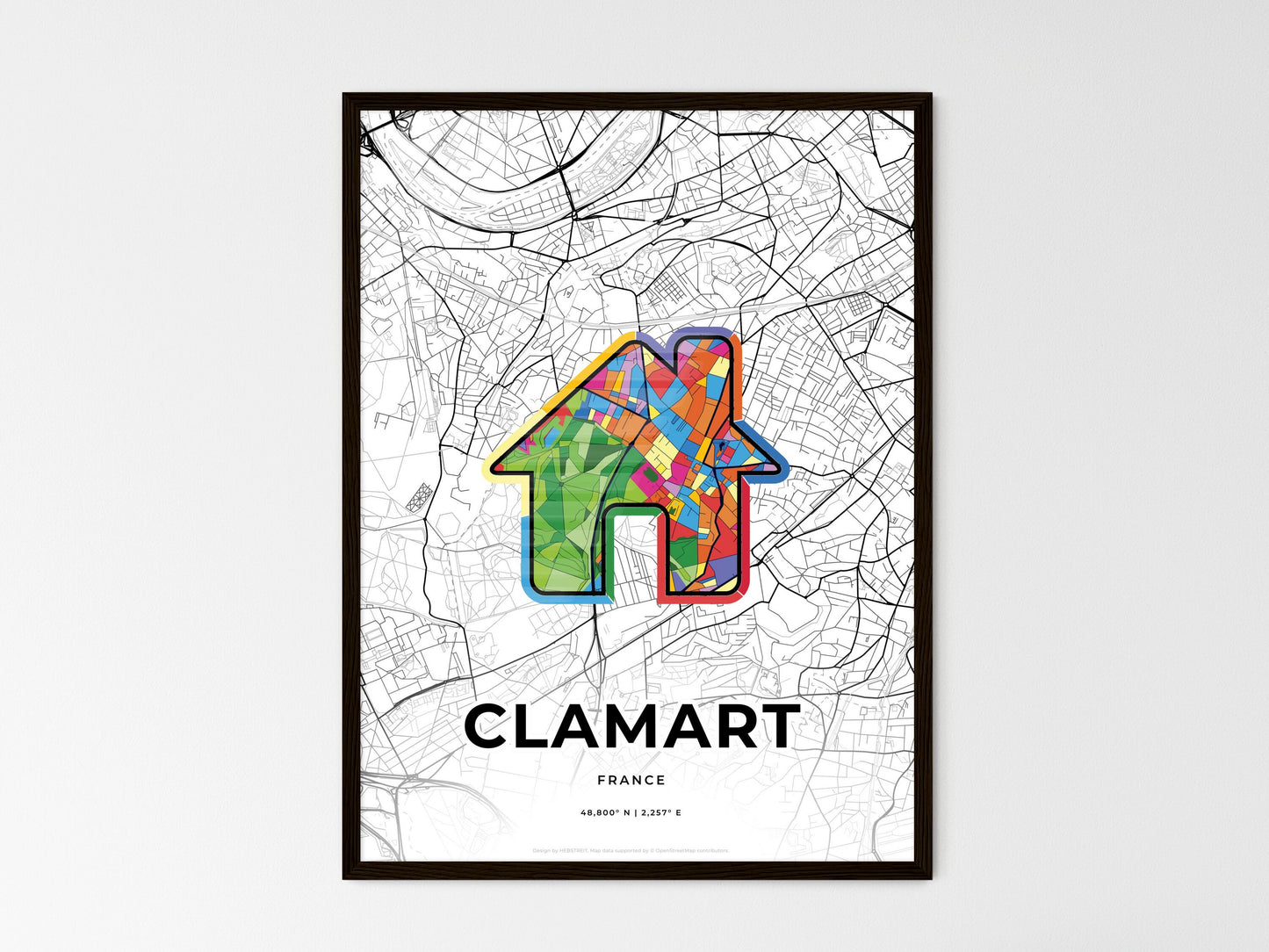 Clamart France wedding art map with home icon
