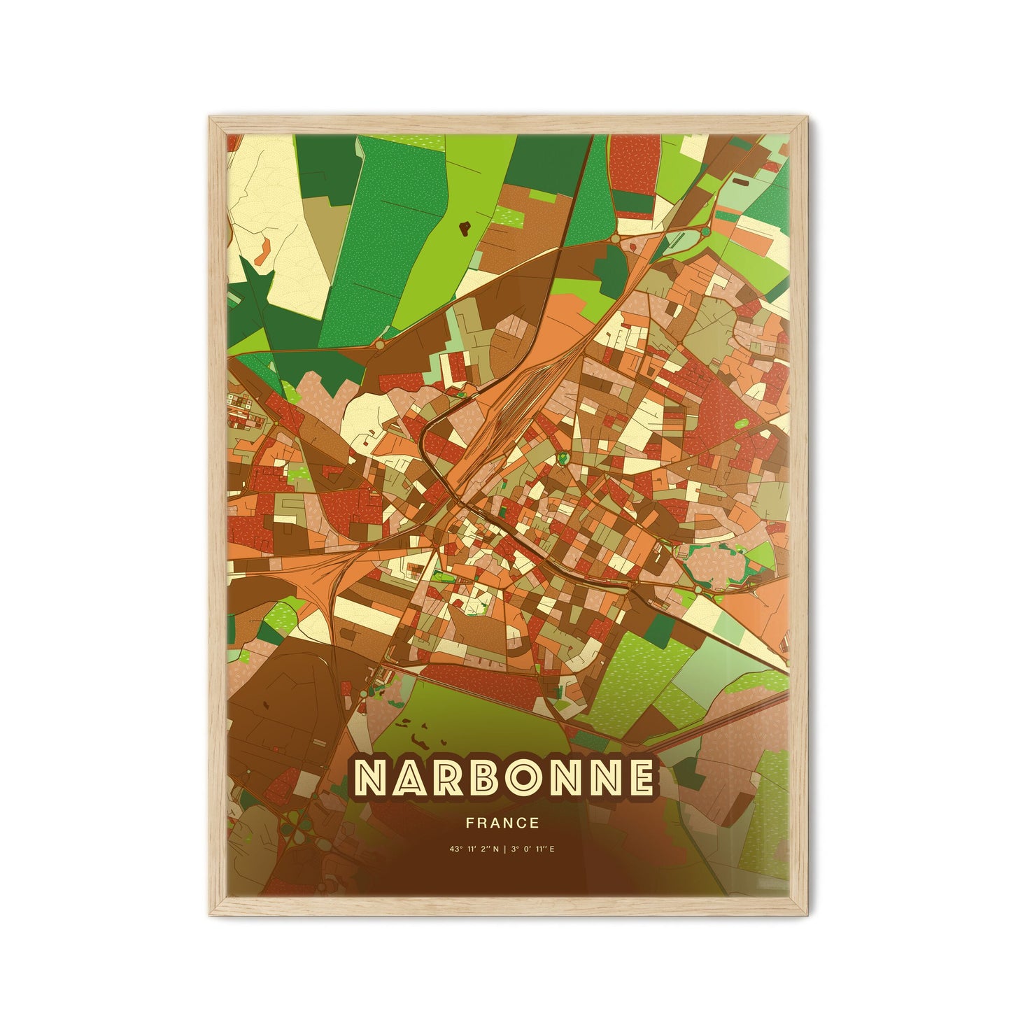 Colorful NARBONNE FRANCE Fine Art Map Farmhouse