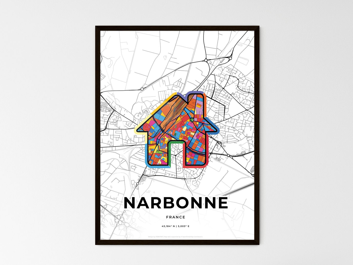 Narbonne France wedding art map with home icon