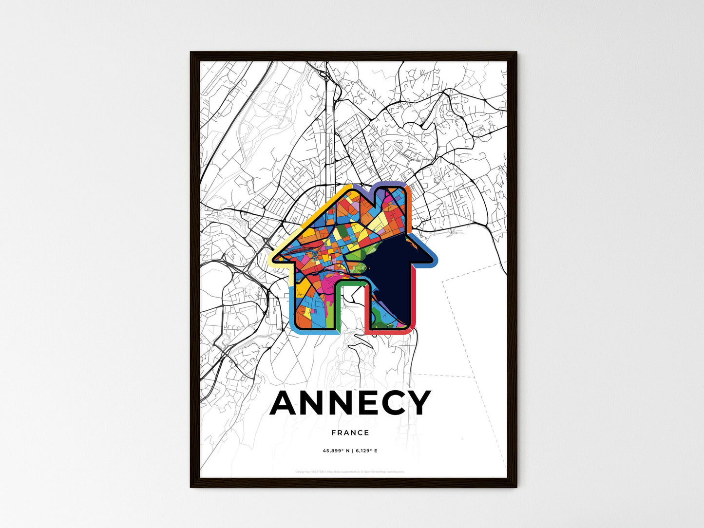 Annecy France wedding art map with home icon