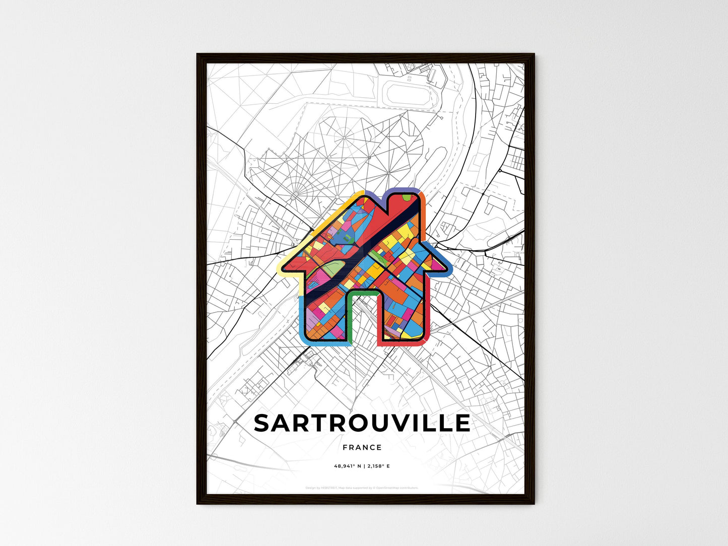 Sartrouville France wedding art map with home icon