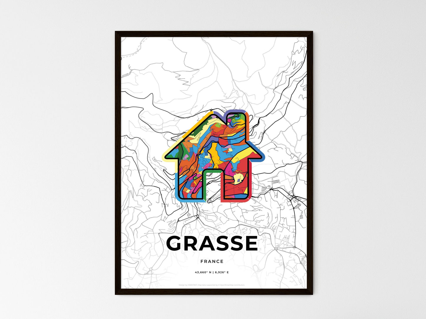Grasse France wedding art map with home icon