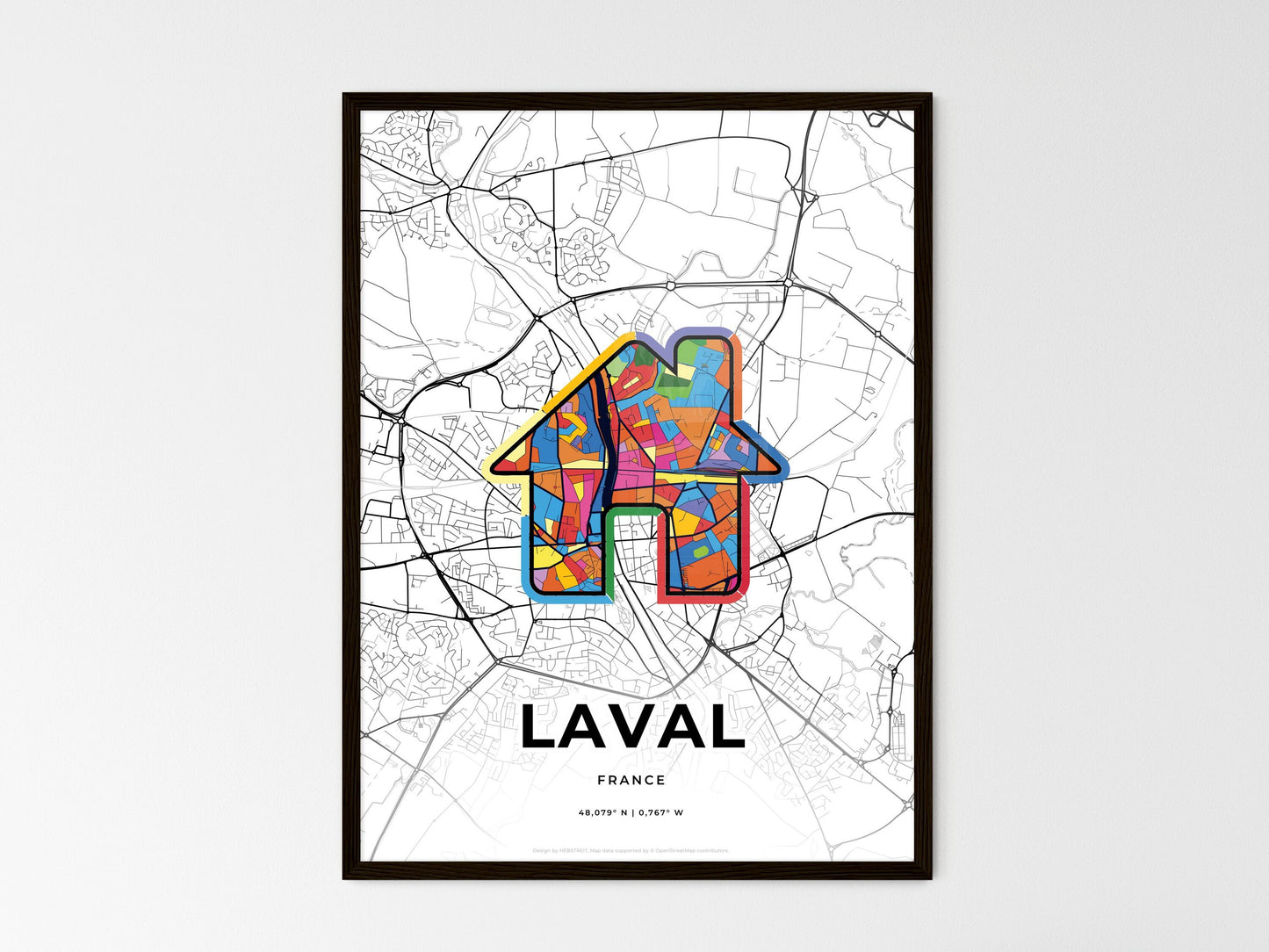 Laval France wedding art map with home icon