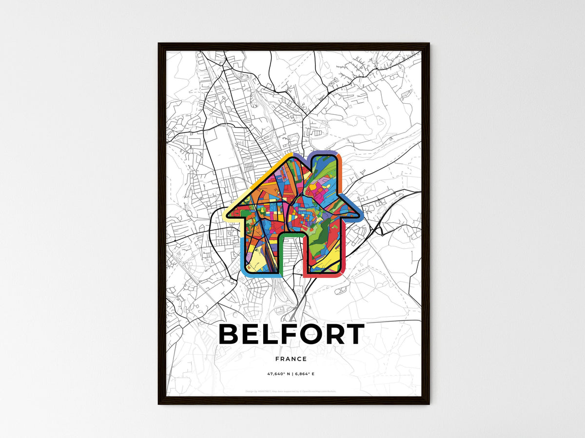 Belfort France wedding art map with home icon