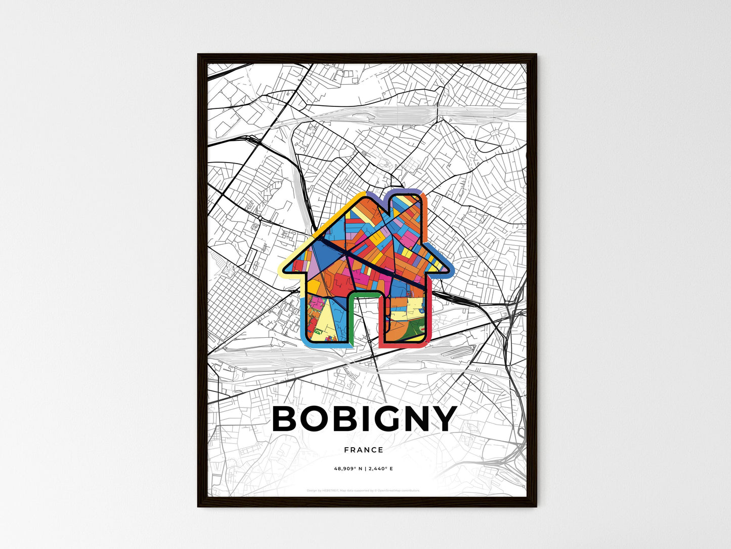 Bobigny France wedding art map with home icon