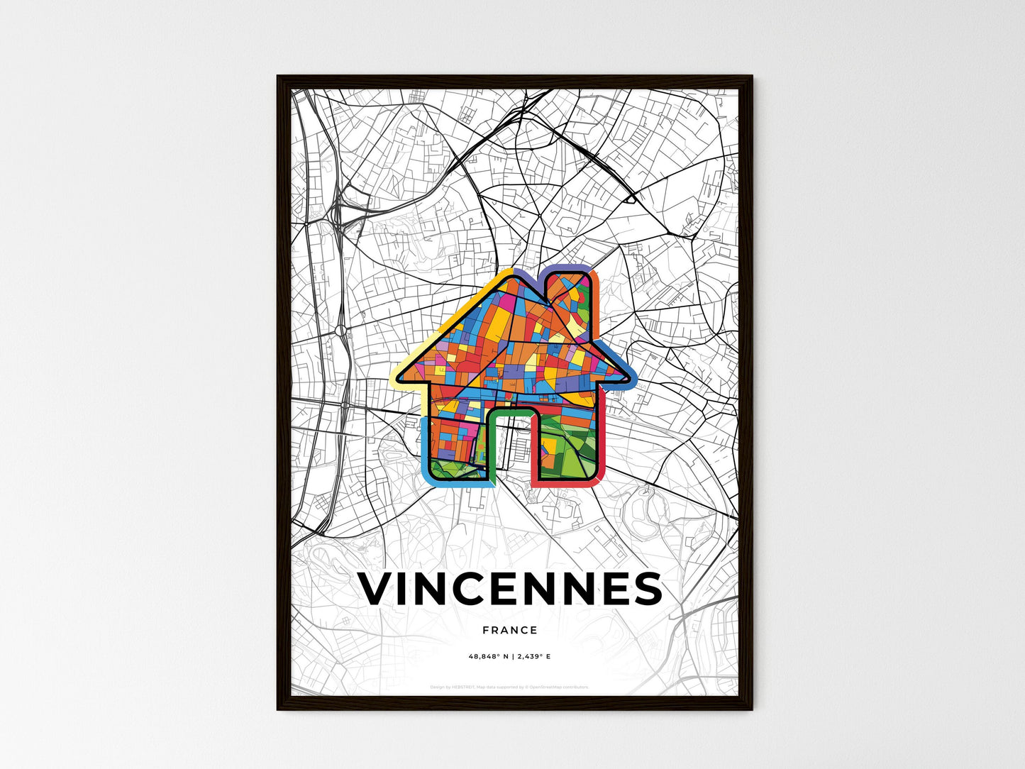 Vincennes France wedding art map with home icon