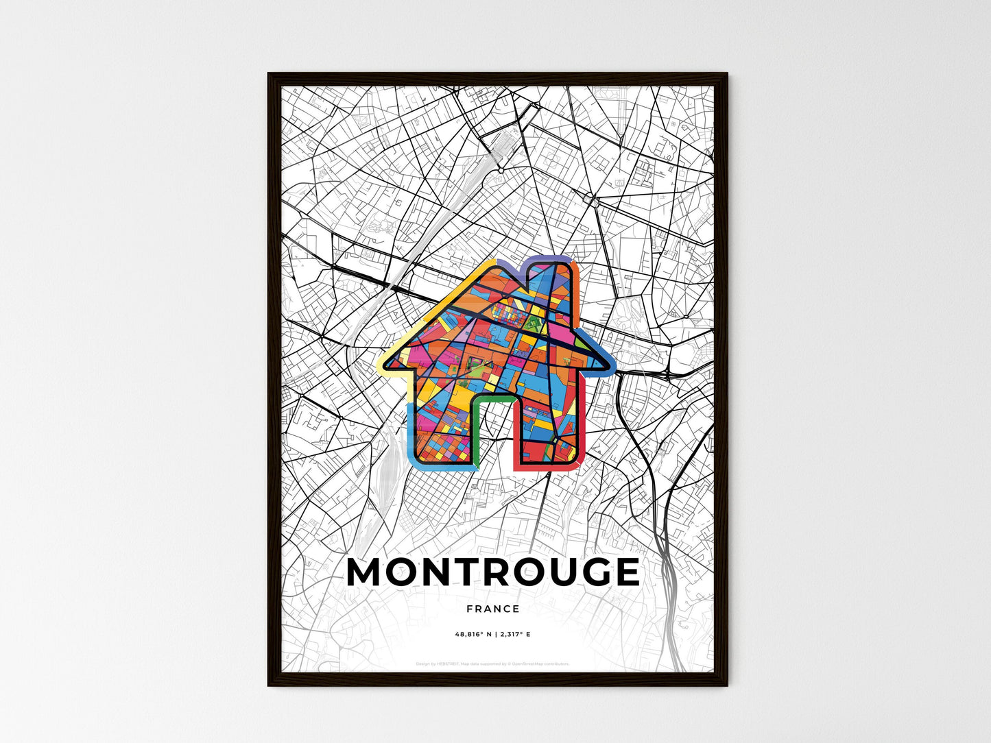 Montrouge France wedding art map with home icon