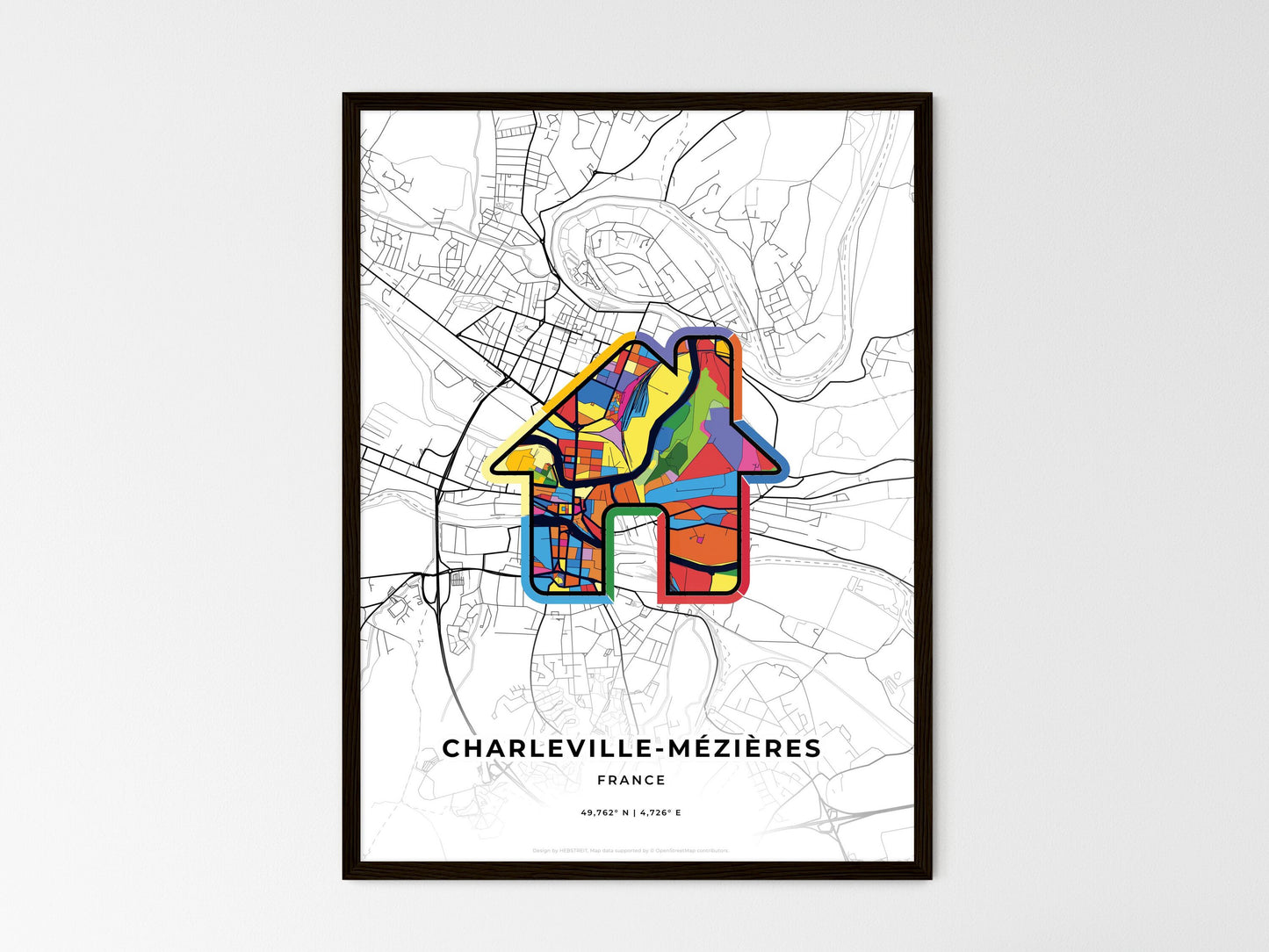 Charleville-Mézières France wedding art map with home icon