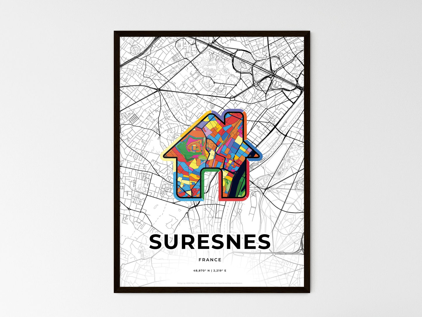 Suresnes France wedding art map with home icon
