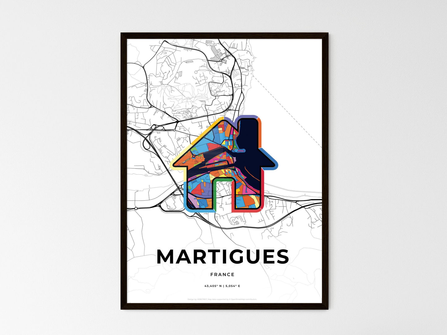 Martigues France wedding art map with home icon
