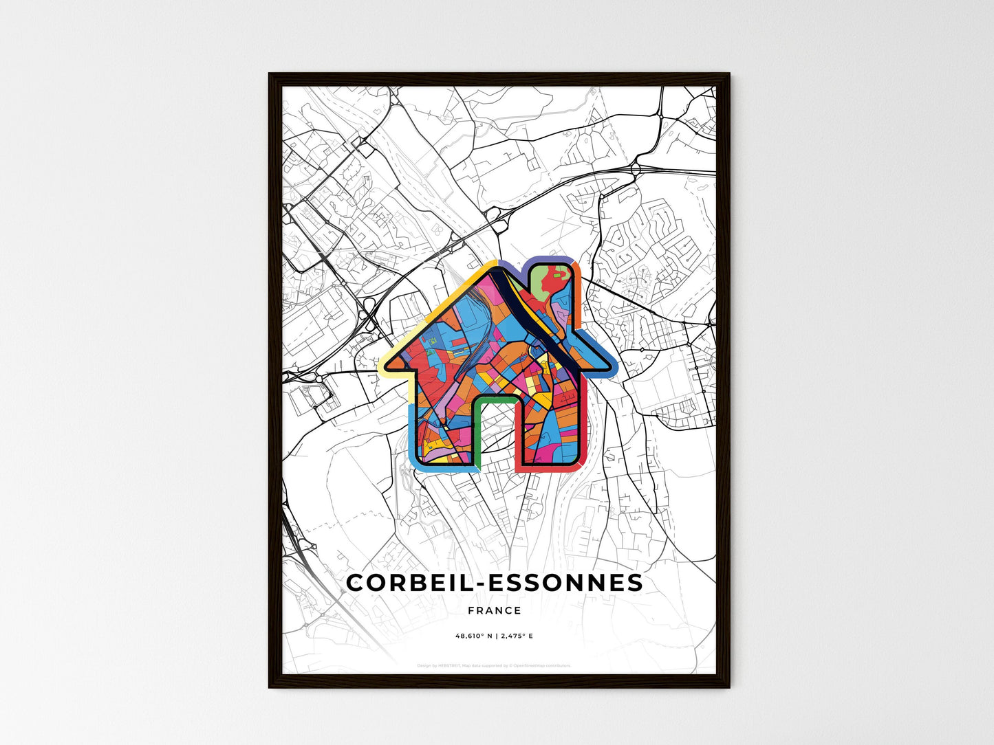 Corbeil-Essonnes France wedding art map with home icon