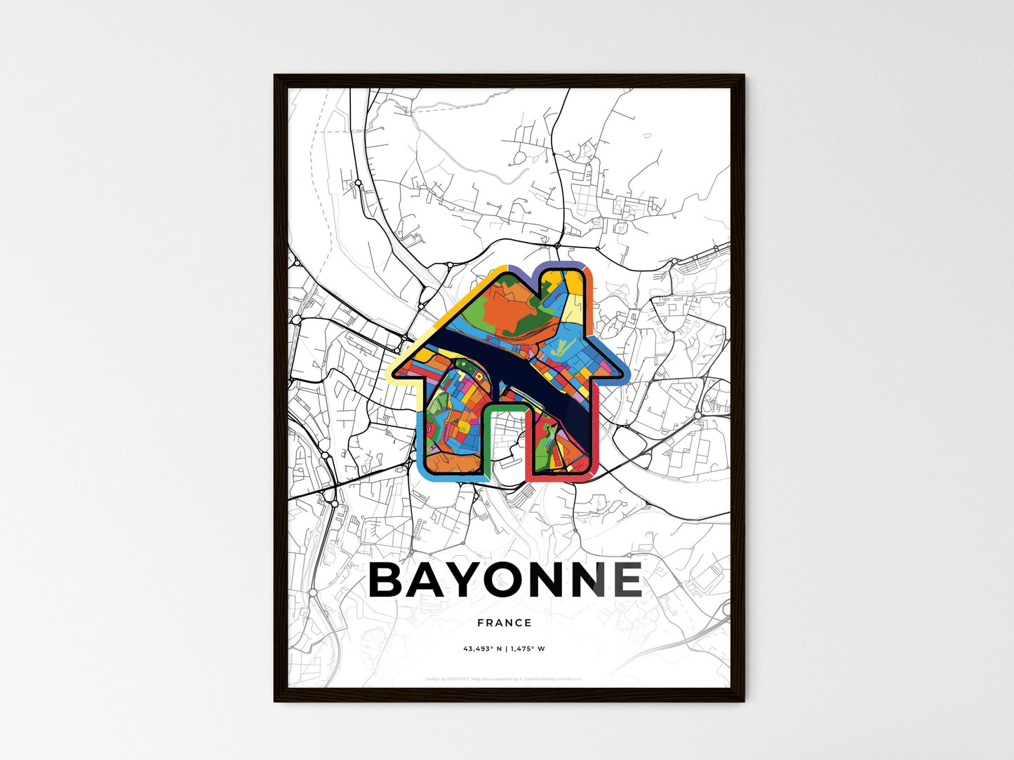 Bayonne France wedding art map with home icon