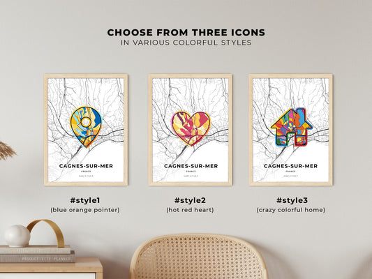 Cagnes-Sur-Mer France maps with colorful icons