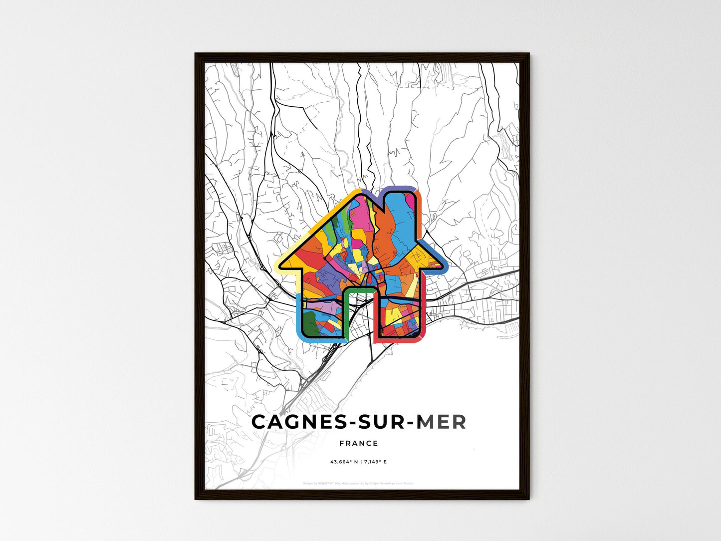 Cagnes-Sur-Mer France wedding art map with home icon