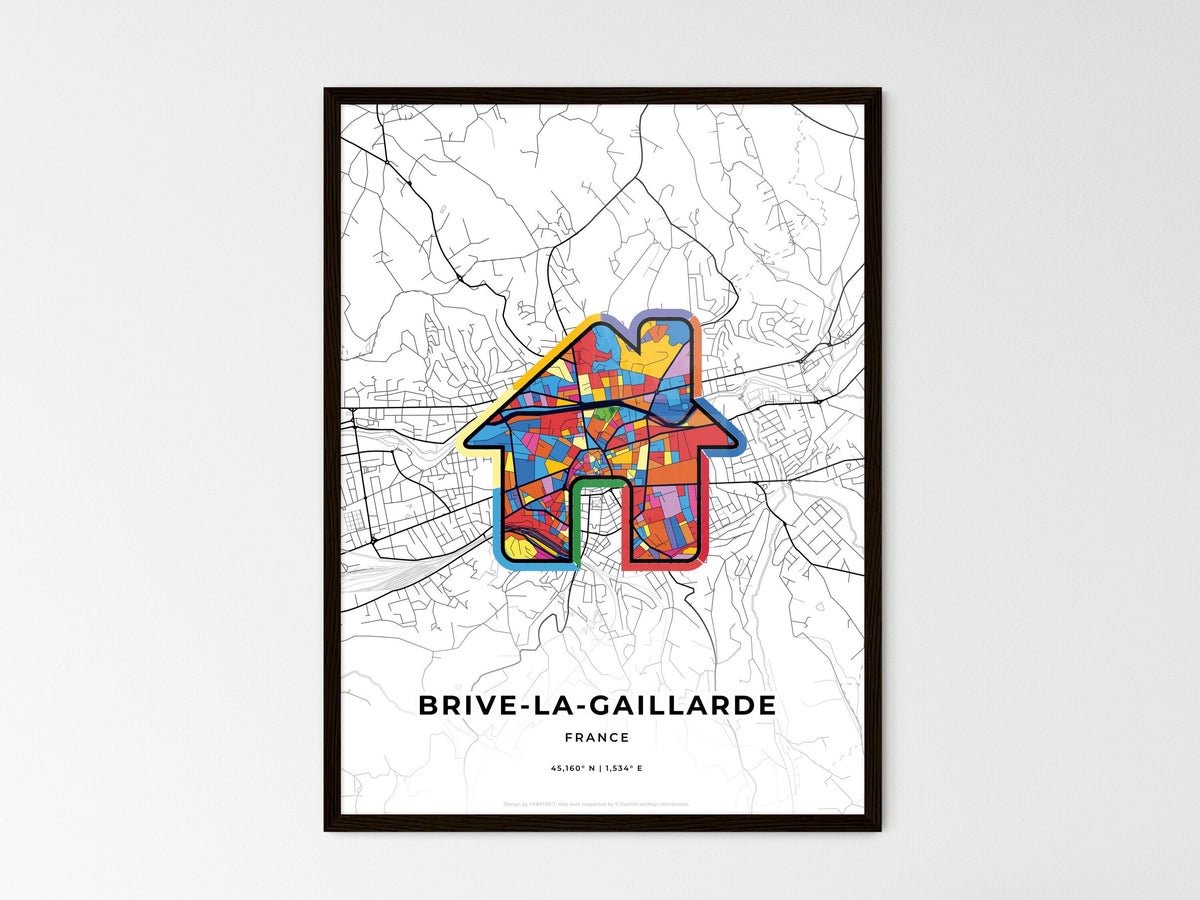 Brive-La-Gaillarde France wedding art map with home icon