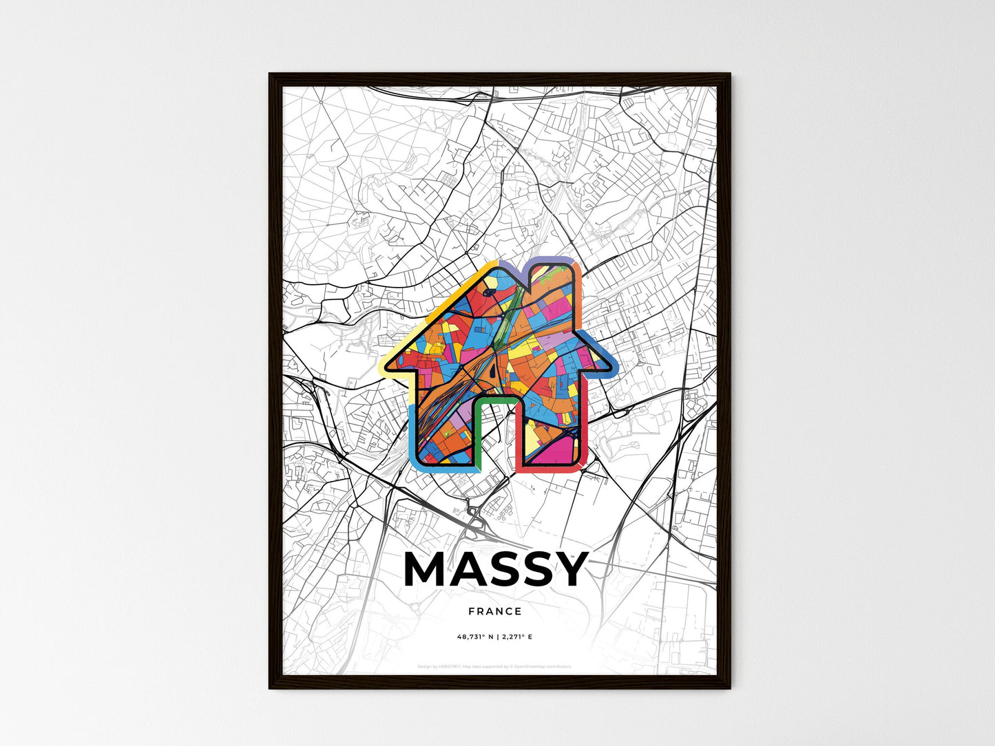Massy France wedding art map with home icon