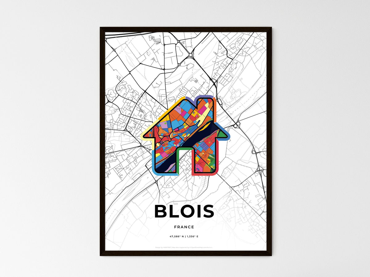 Blois France wedding art map with home icon