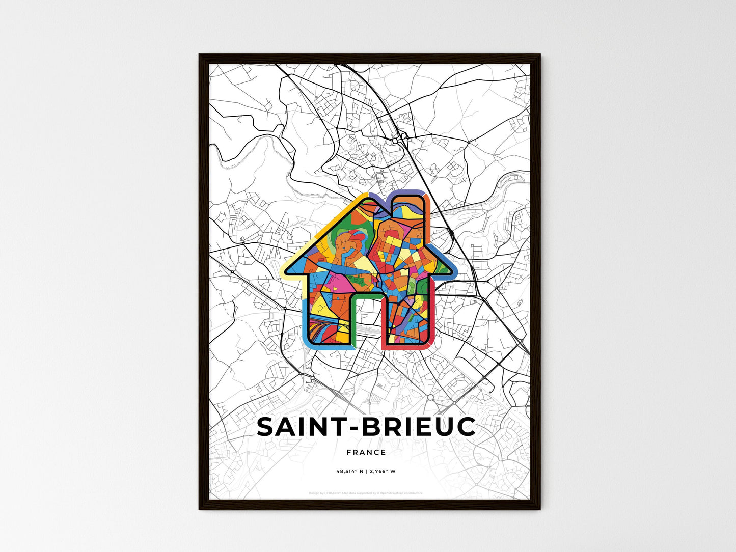 Saint-Brieuc France wedding art map with home icon