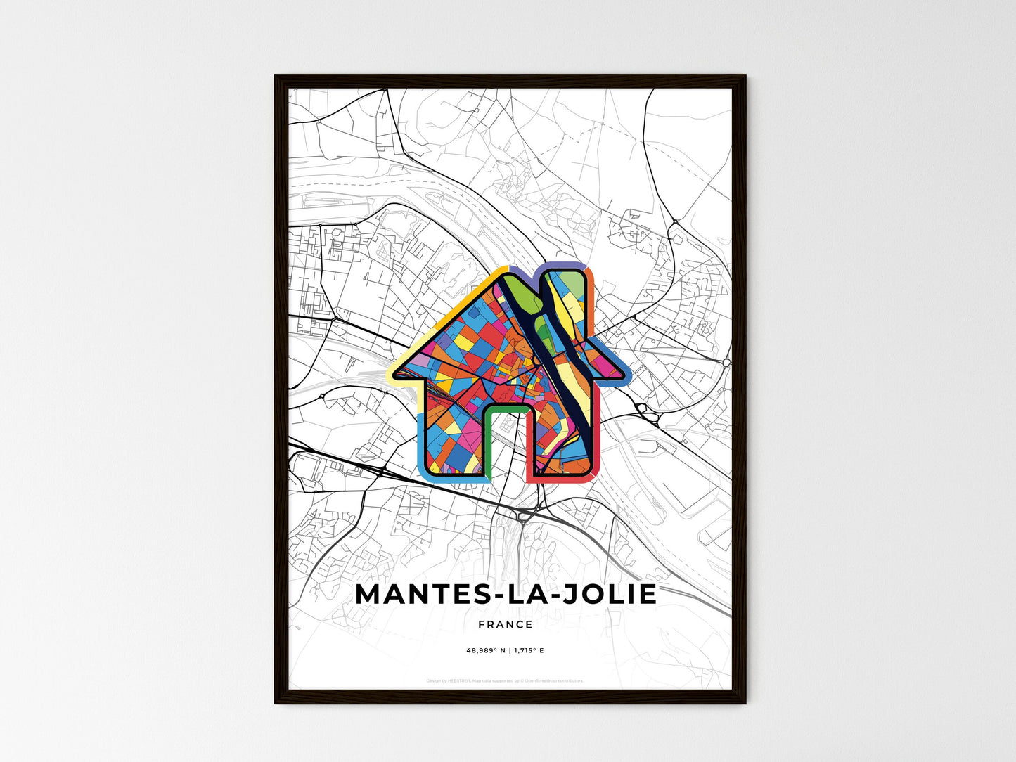 Mantes-La-Jolie France wedding art map with home icon