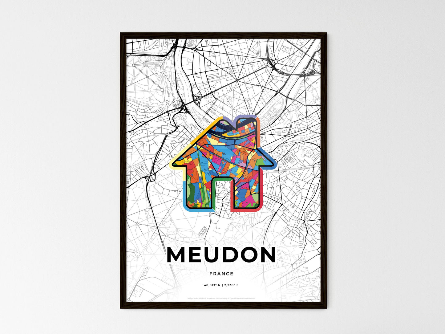 Meudon France wedding art map with home icon