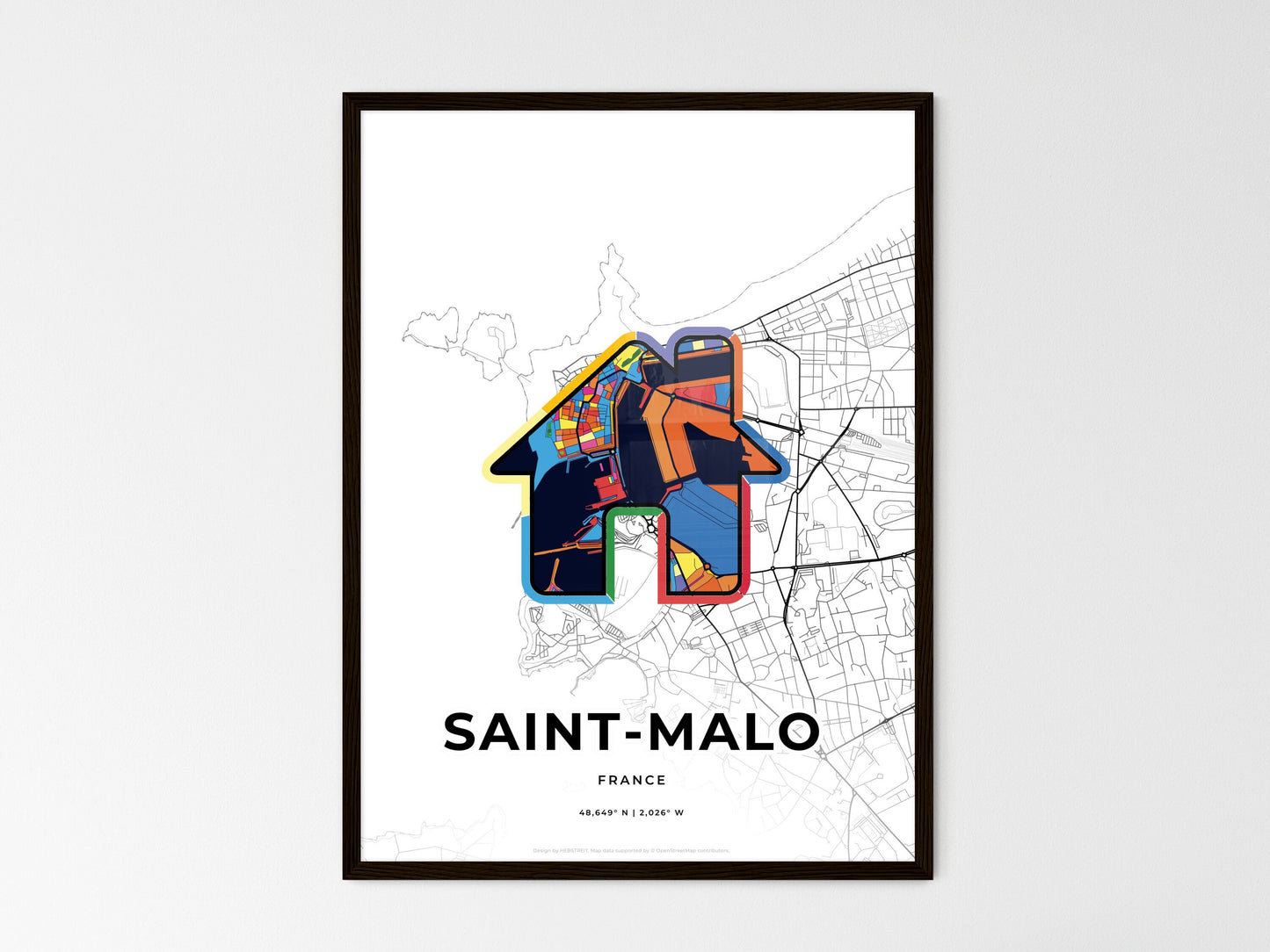 Saint-Malo France wedding art map with home icon