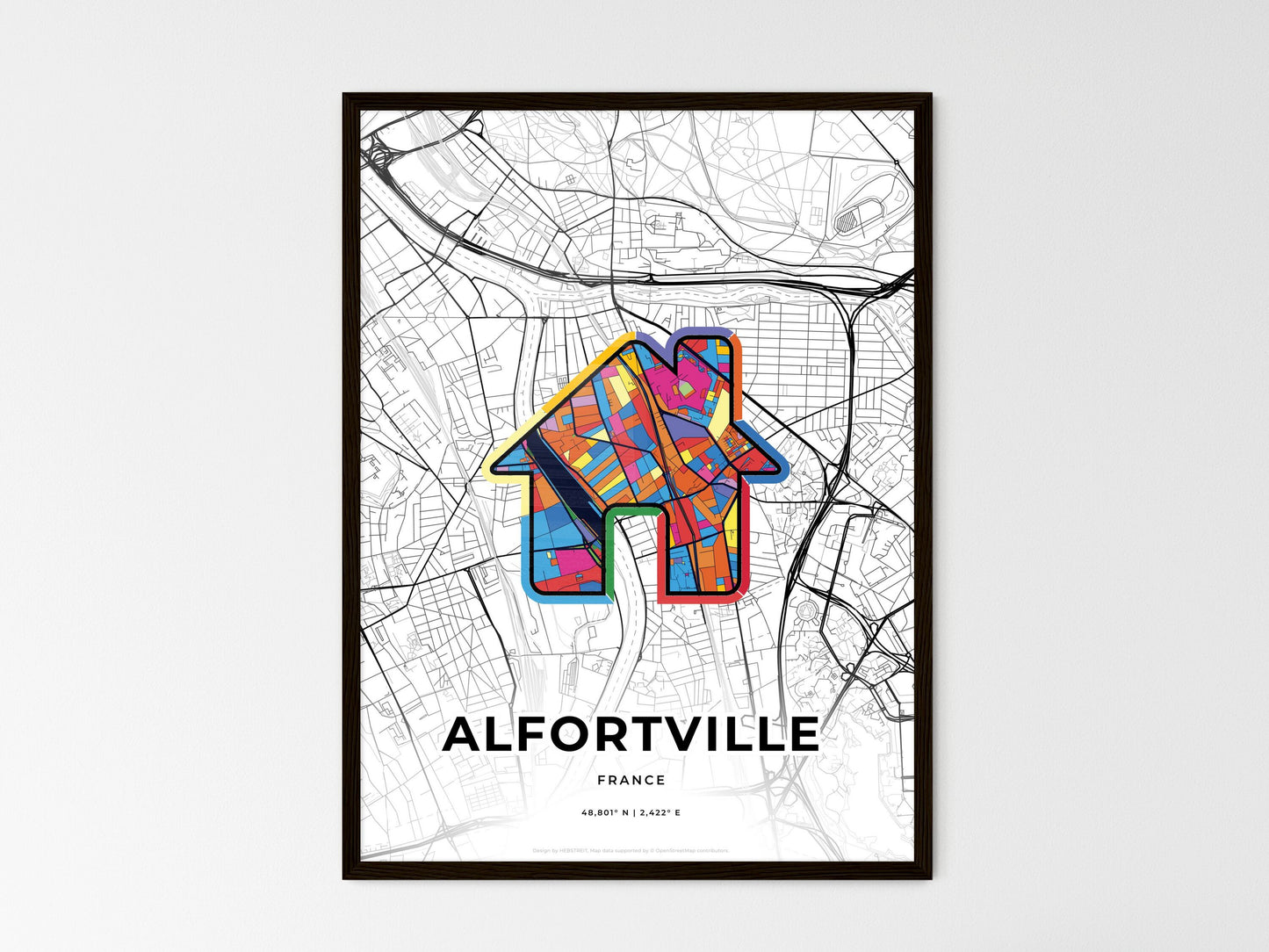 Alfortville France wedding art map with home icon