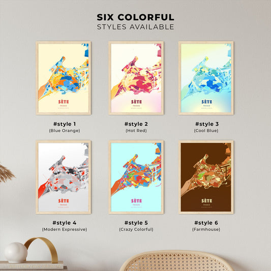 Colorful SÈTE FRANCE Fine Art Map Blue Orange