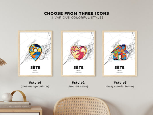 Sète France maps with colorful icons