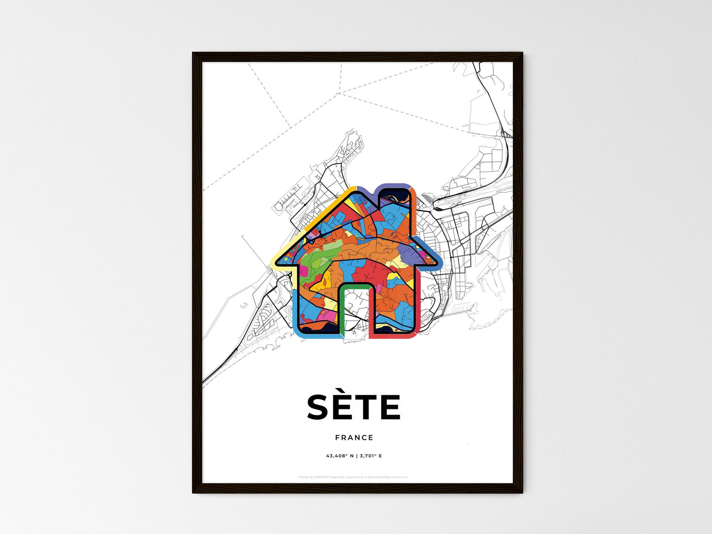 Sète France wedding art map with home icon