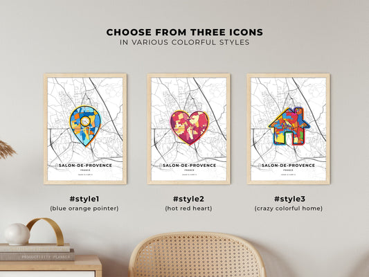 Salon-De-Provence France maps with colorful icons