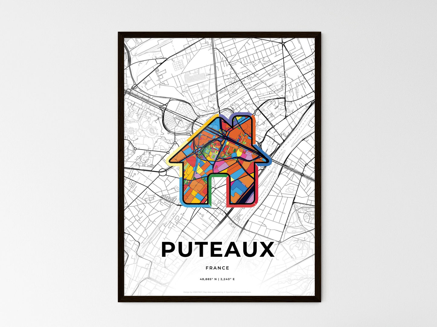 Puteaux France wedding art map with home icon
